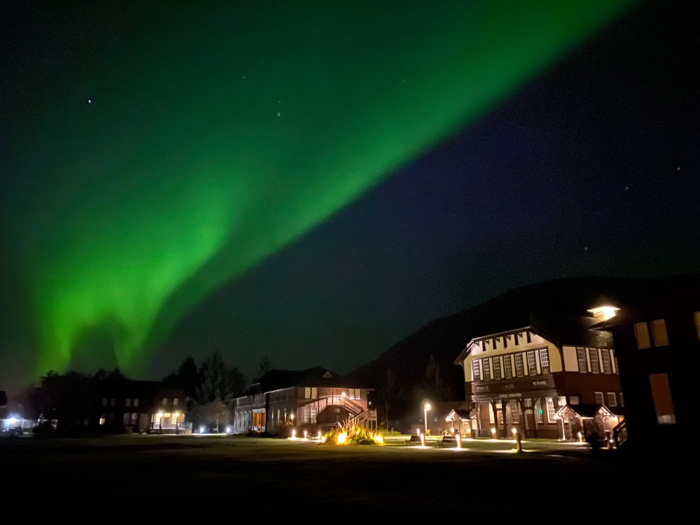 Sitka Campus with aurora in sky